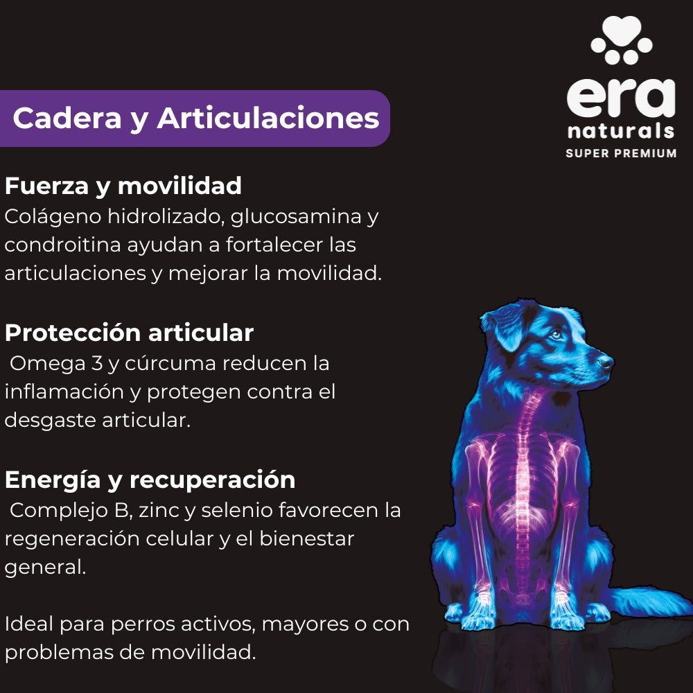 Era Naturals Cadera Y Articulaciones. Suplemento para Perros con Glucosamina, Condroitina y Colágeno Complemento para Croquetas o Dieta Barf 300g Era Naturals Cadera Y Articulaciones. Suplemento para Perros con Glucosamina, Condroitina y Colágeno Complemento para Croquetas o Dieta Barf 300g